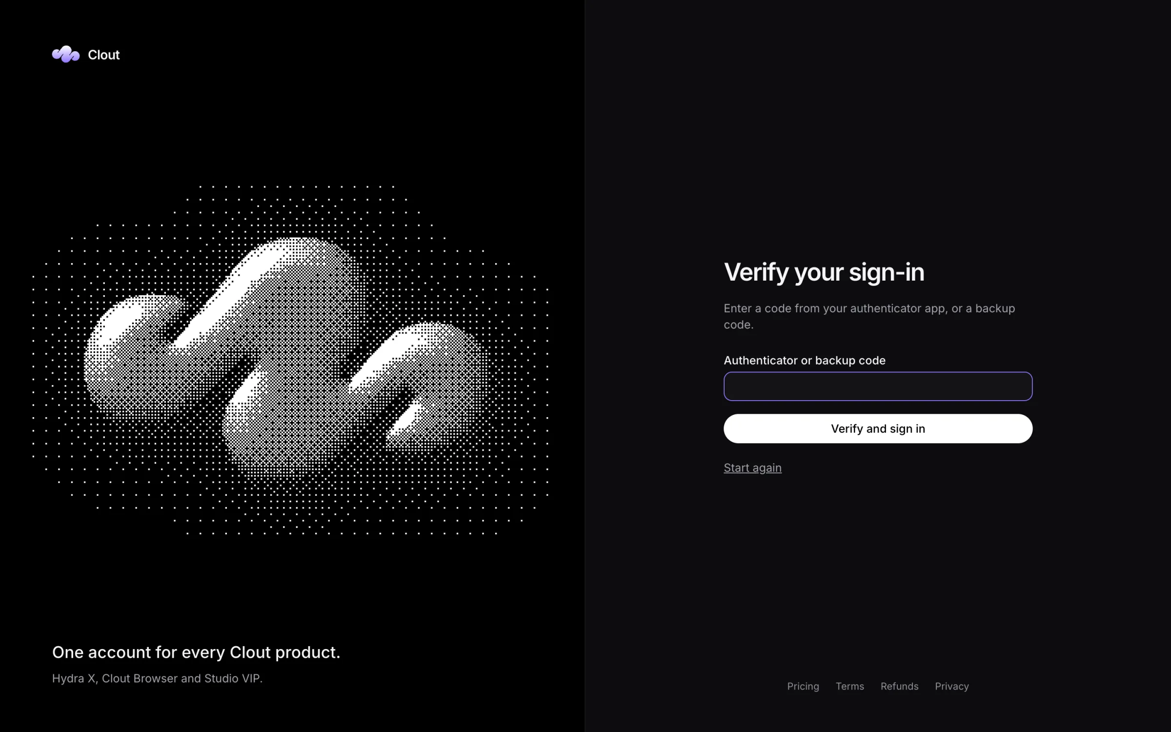 Second-factor sign-in screen with an empty authenticator or backup code field