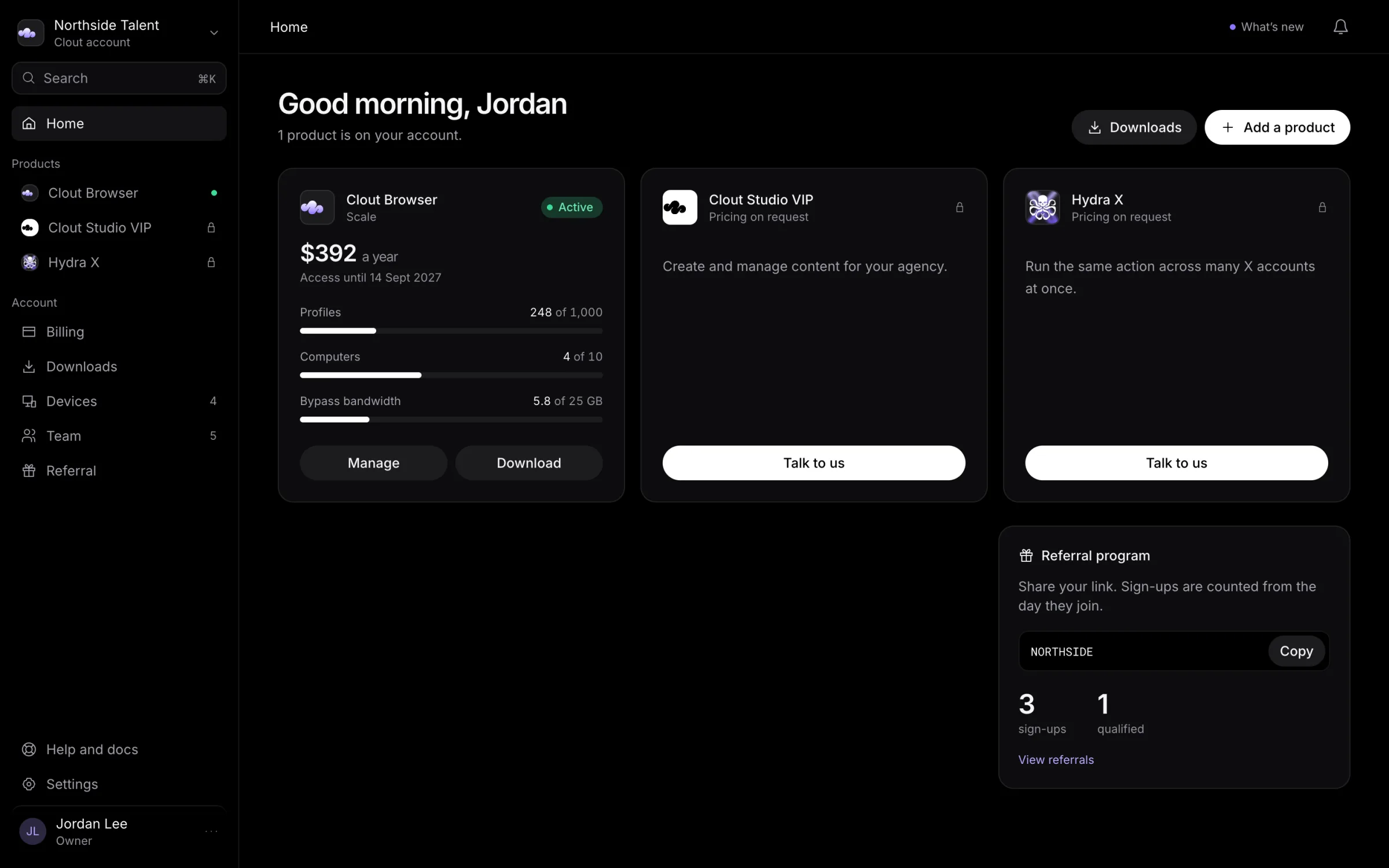 Portal home for Northside Talent with an active Clout Browser Scale plan