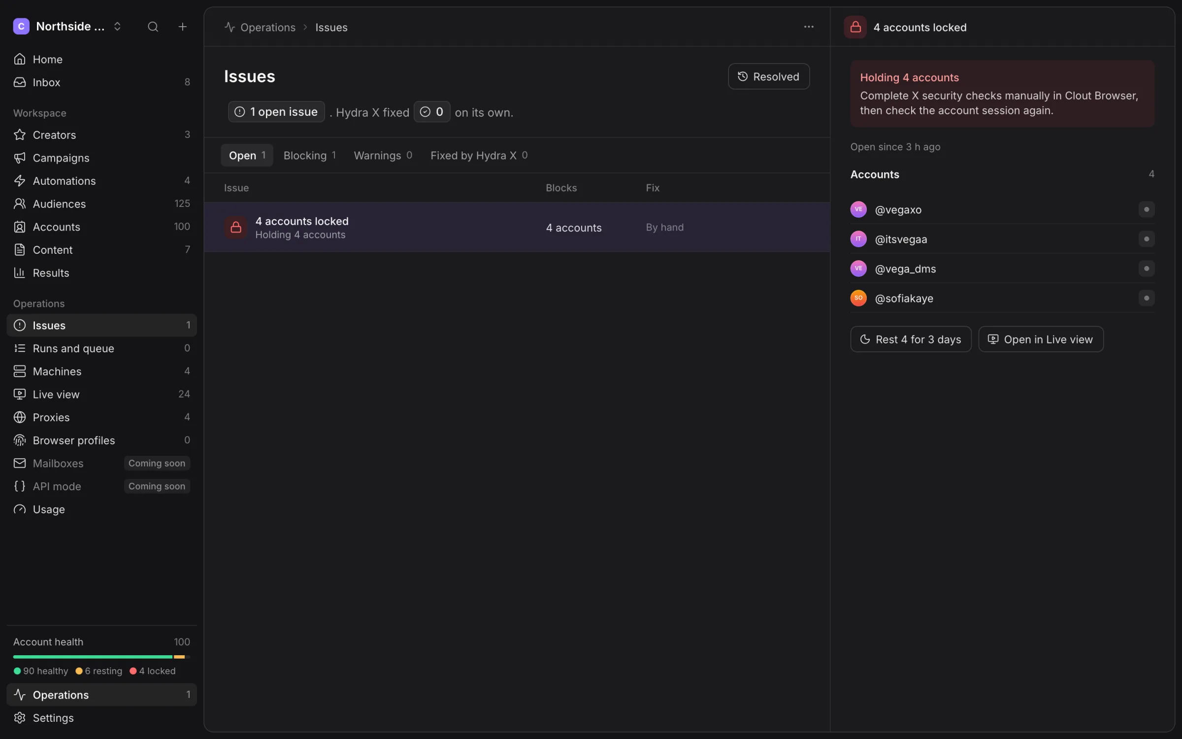 Issues showing four locked accounts and the instruction to resolve X checks manually
