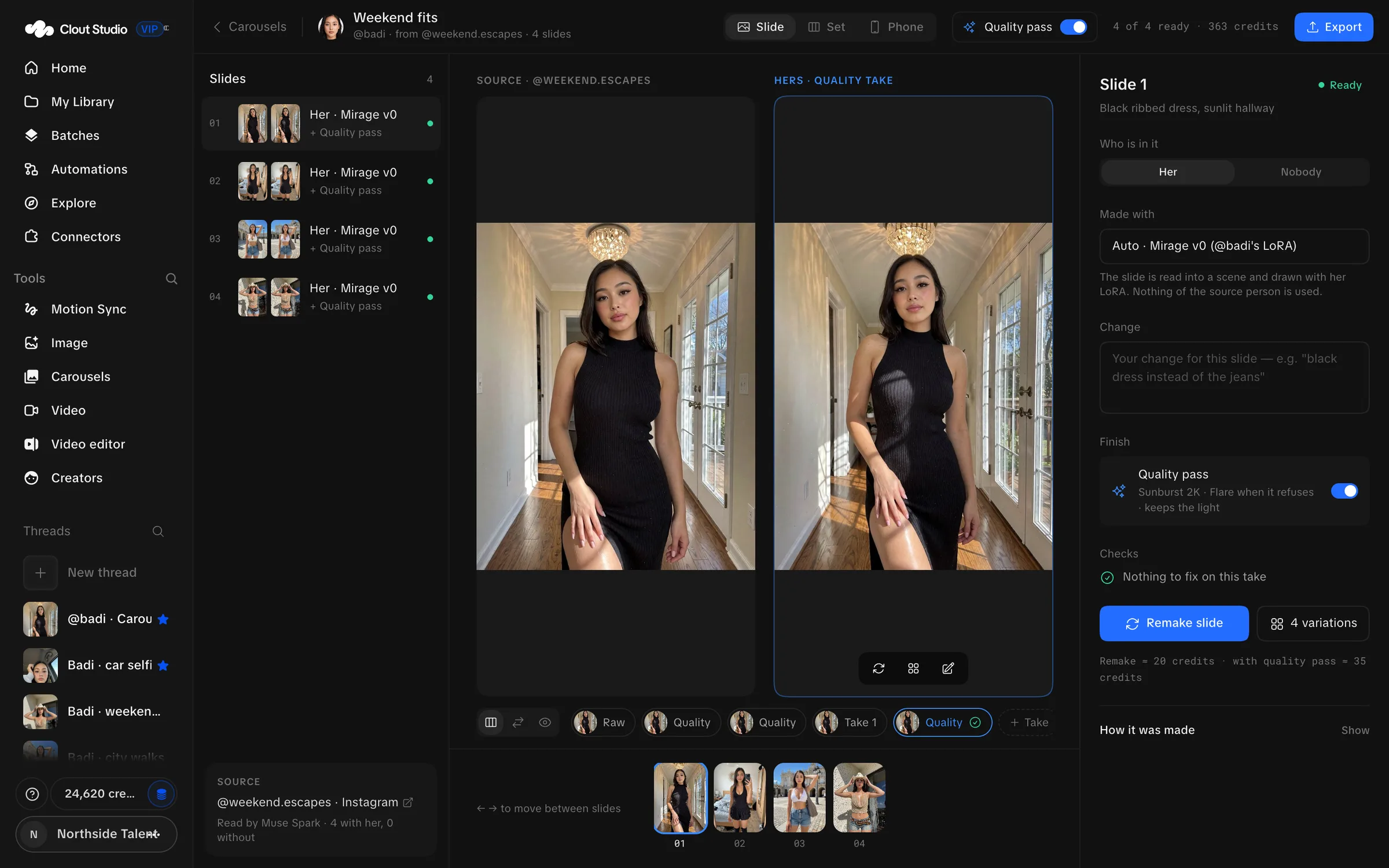 Carousel Studio showing sources, takes and the full slide inspector