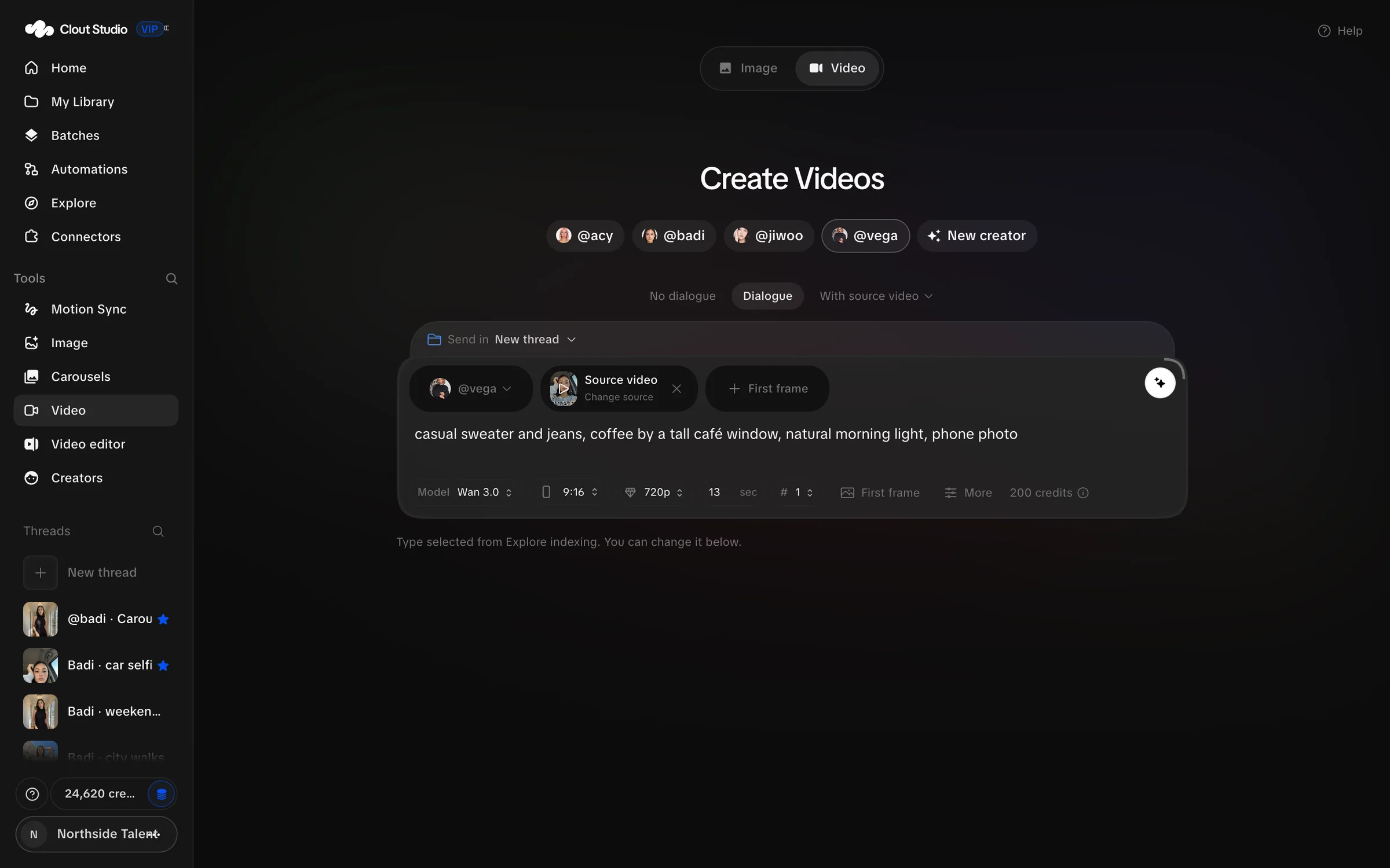 Video composer with Creator, reference video, first frame and model settings