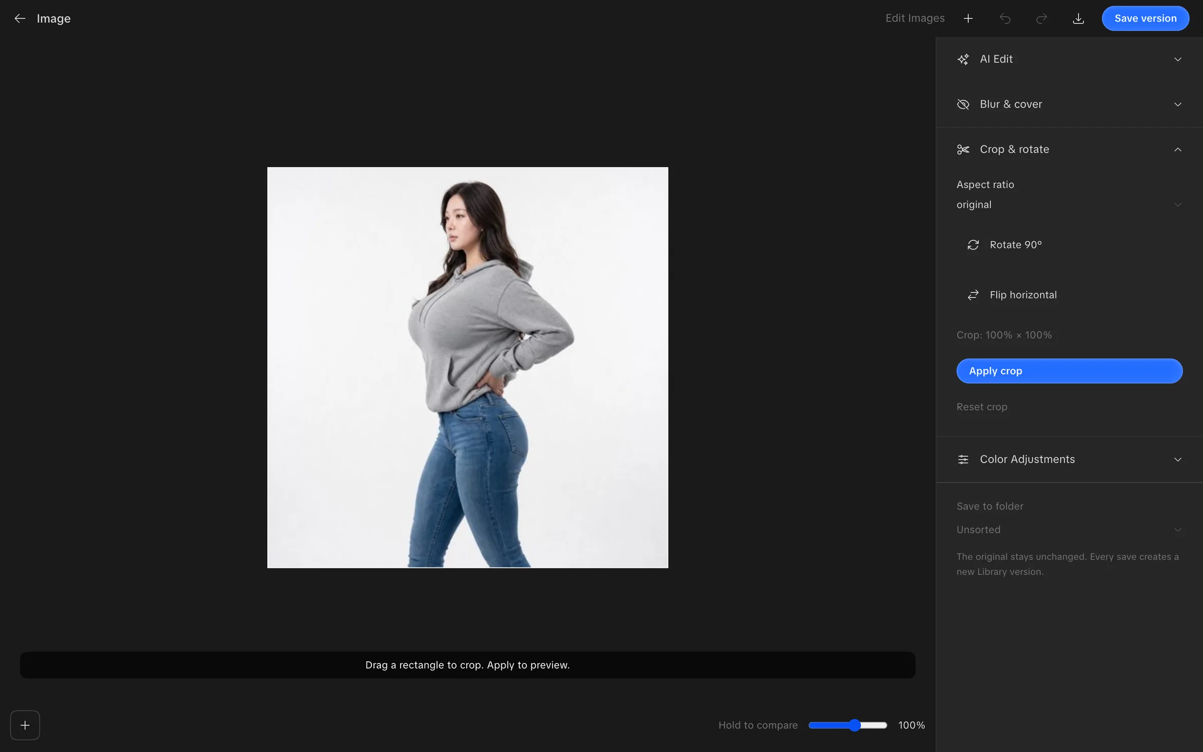 Image editor with crop and rotate controls open