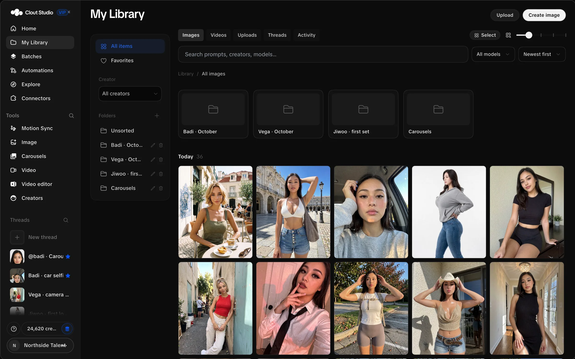 My Library with its tabs, search, model filter and folders