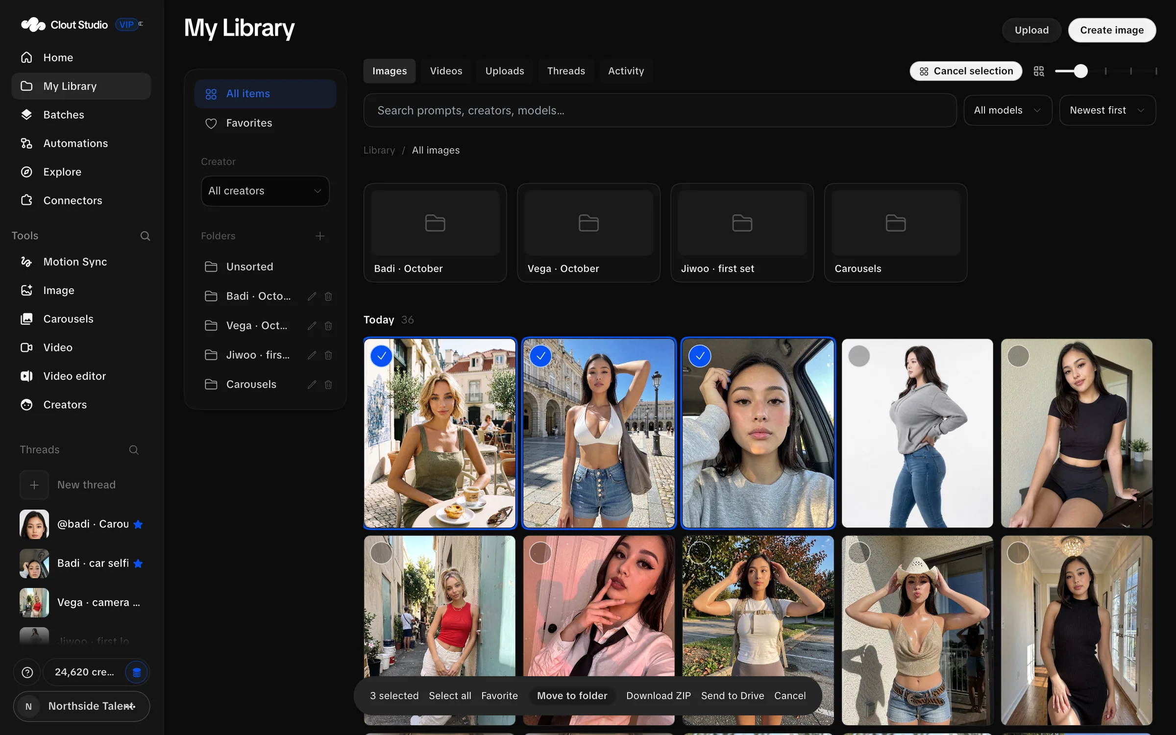 Library in selection mode with bulk media actions