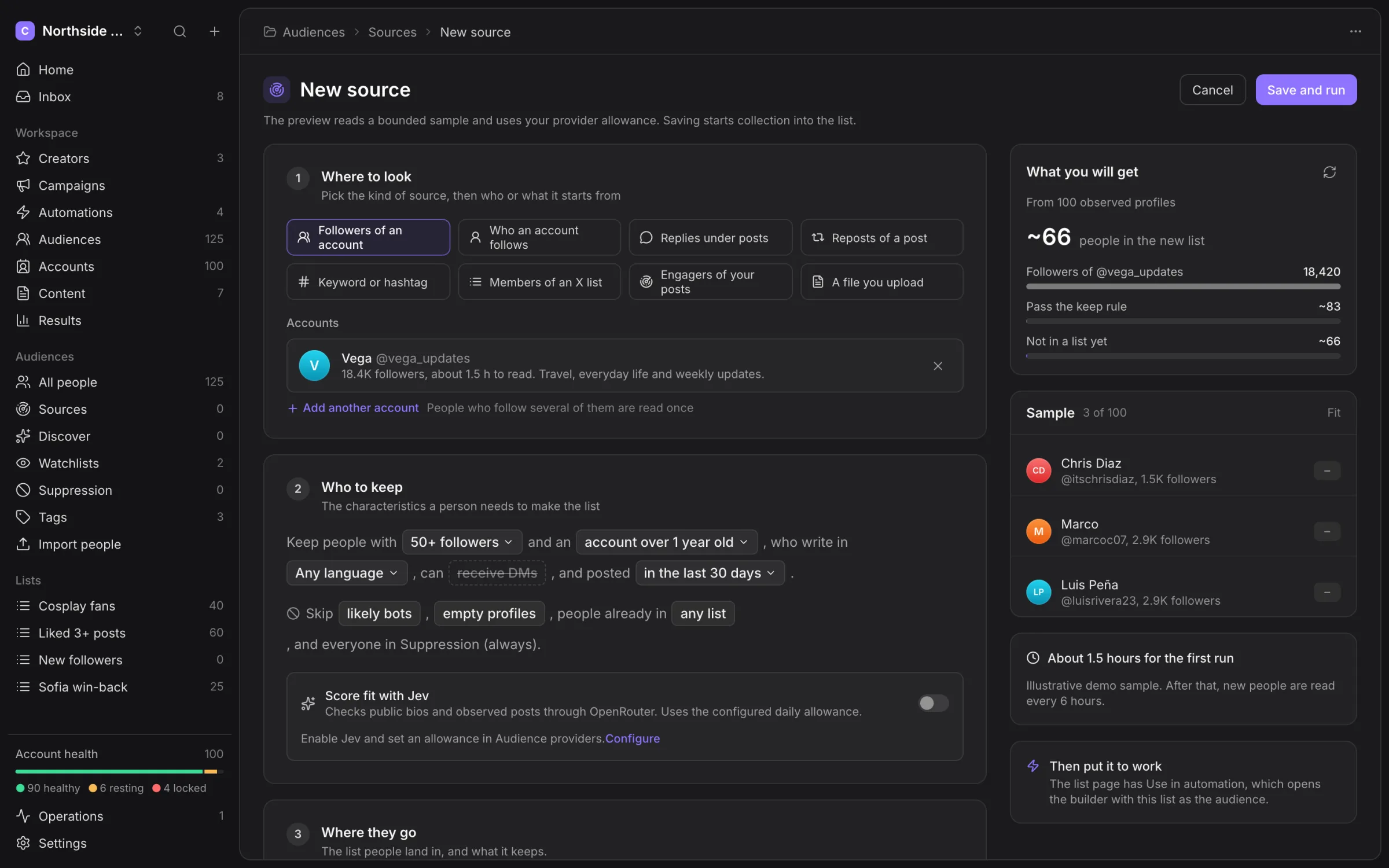 New source form with the public origin choices and Who to keep filters