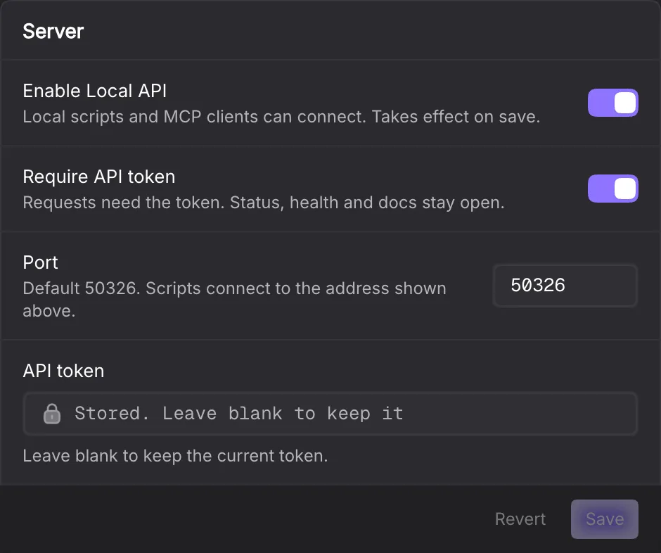 Local API server settings