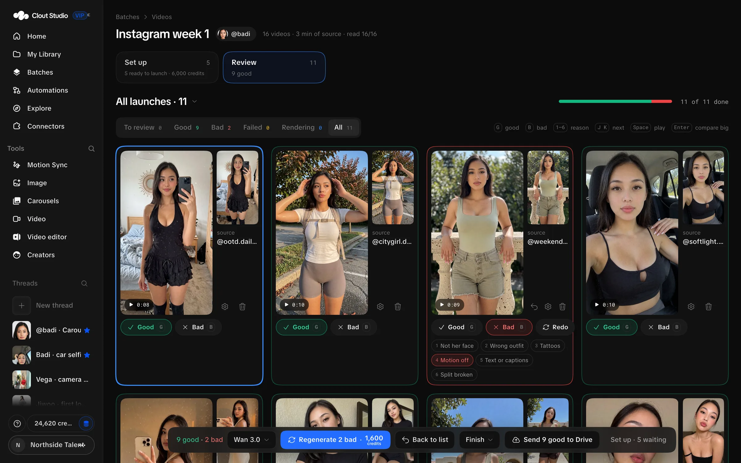 Video review with good and rejected takes and delivery controls